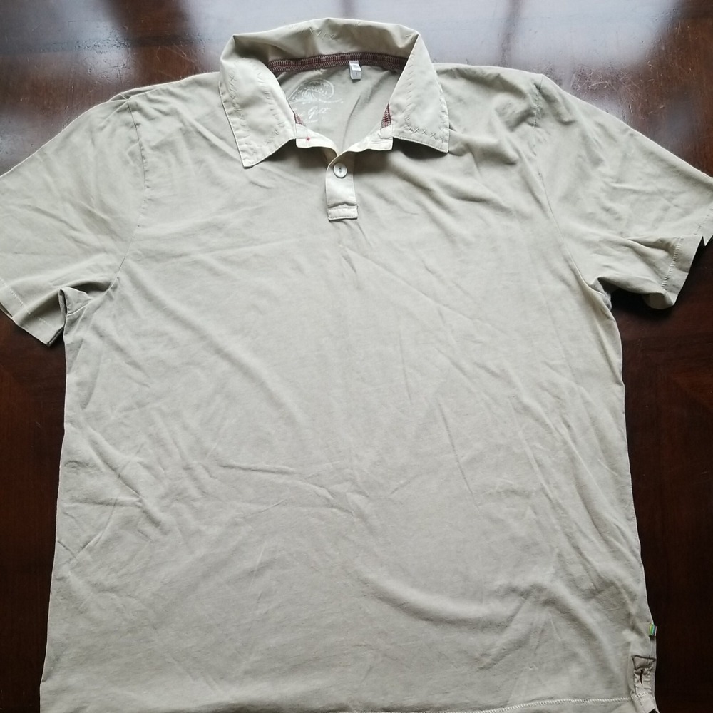 True Grit California Polo Shirt Short Sleeve Stone Washed Cotton Beige Mens‎ L